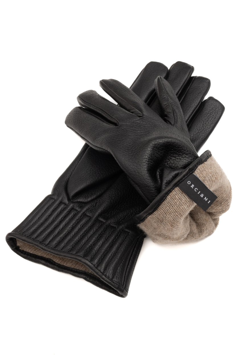 Orciani Hammered Leather Gloves Zwart