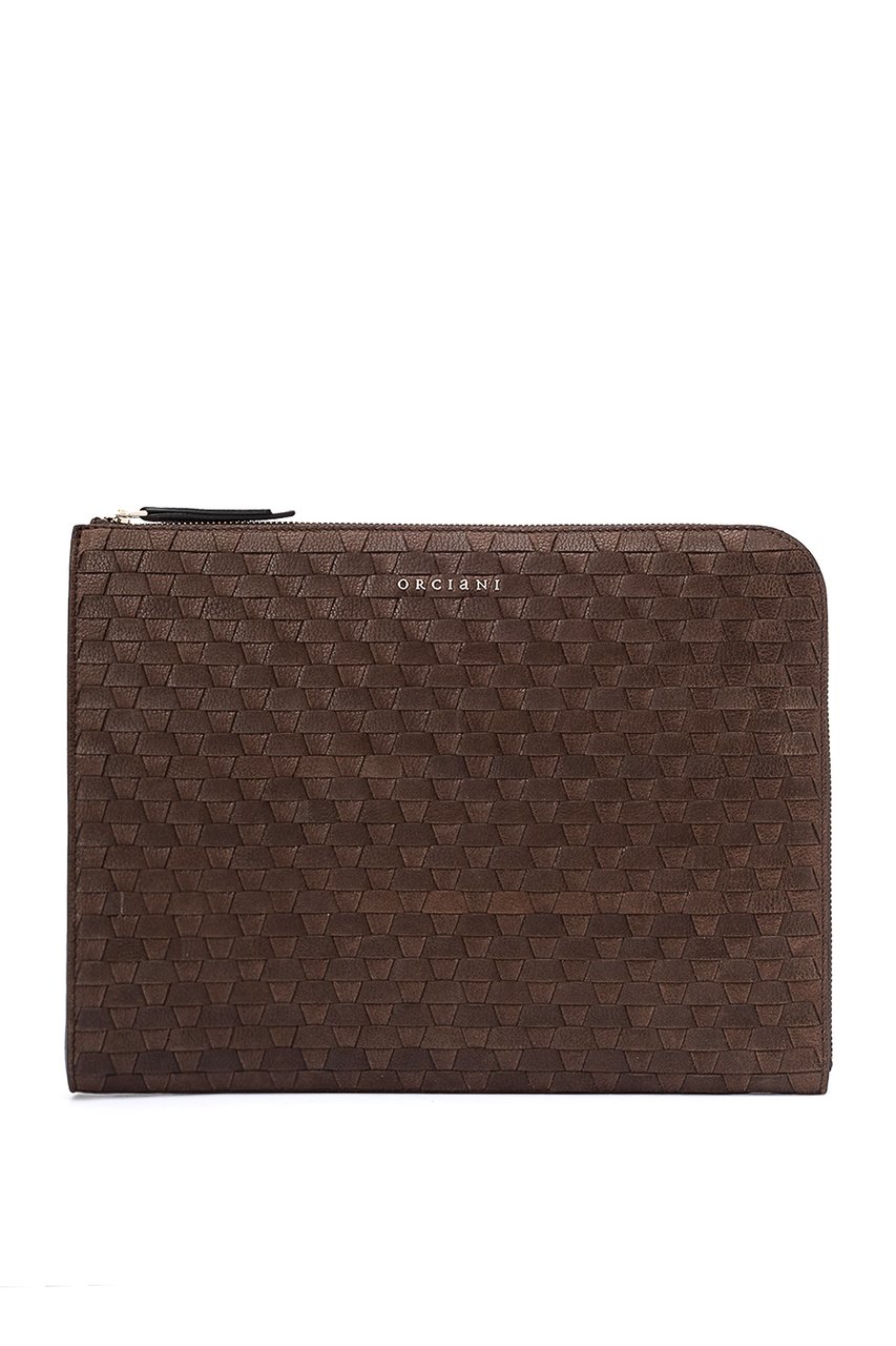 Orciani Woven Leather Document Pouch Zwart
