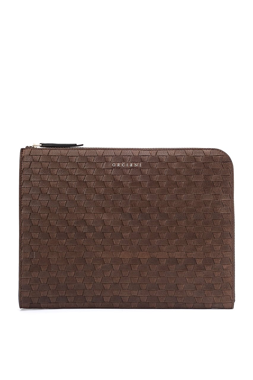 Orciani Woven Leather Document Pouch Zwart