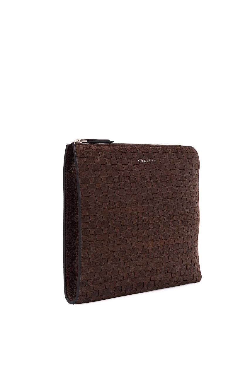 Orciani Woven Leather Document Pouch Zwart