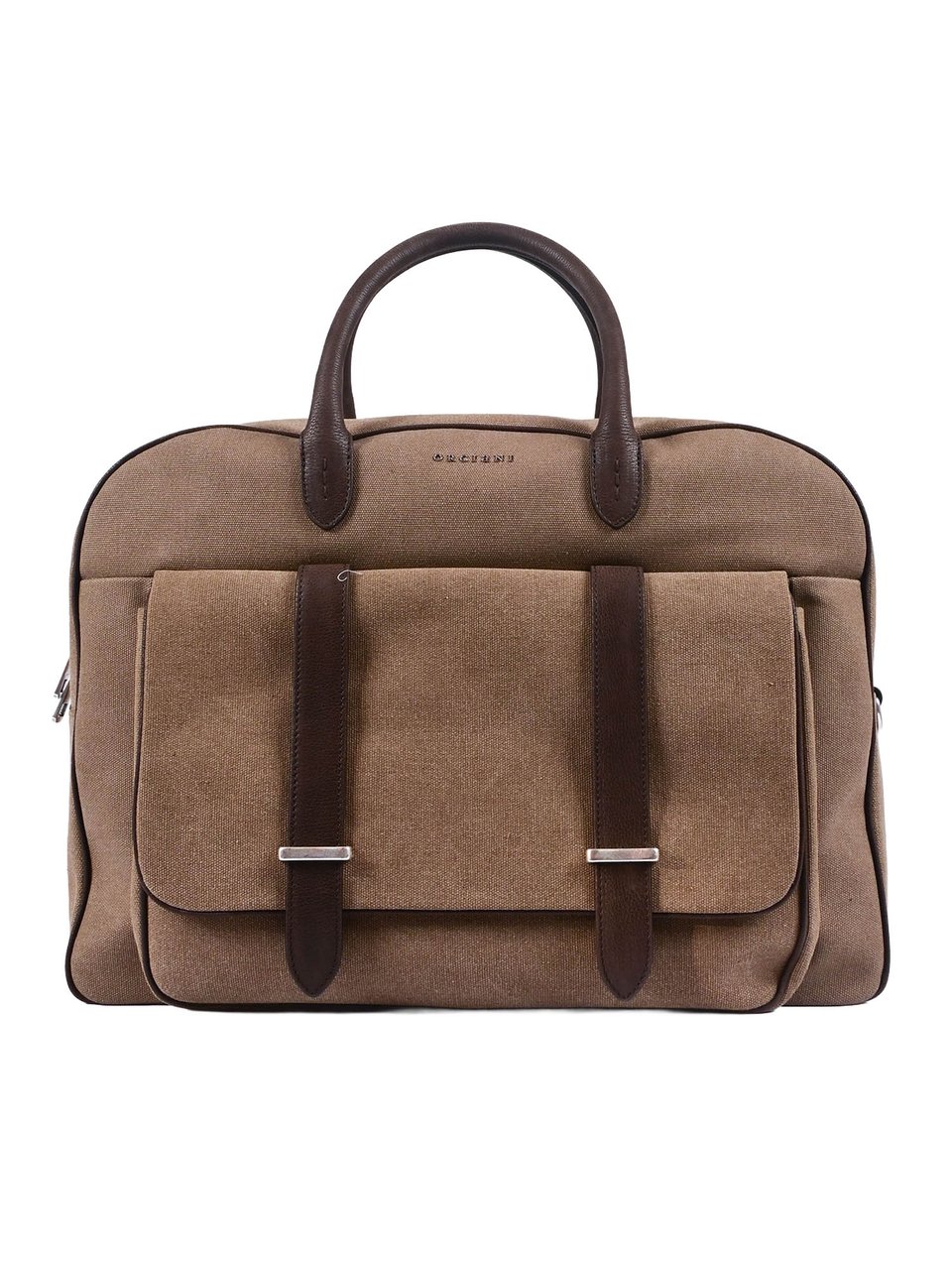 Orciani Structured Brown Leather Shoulder Bag Bruin