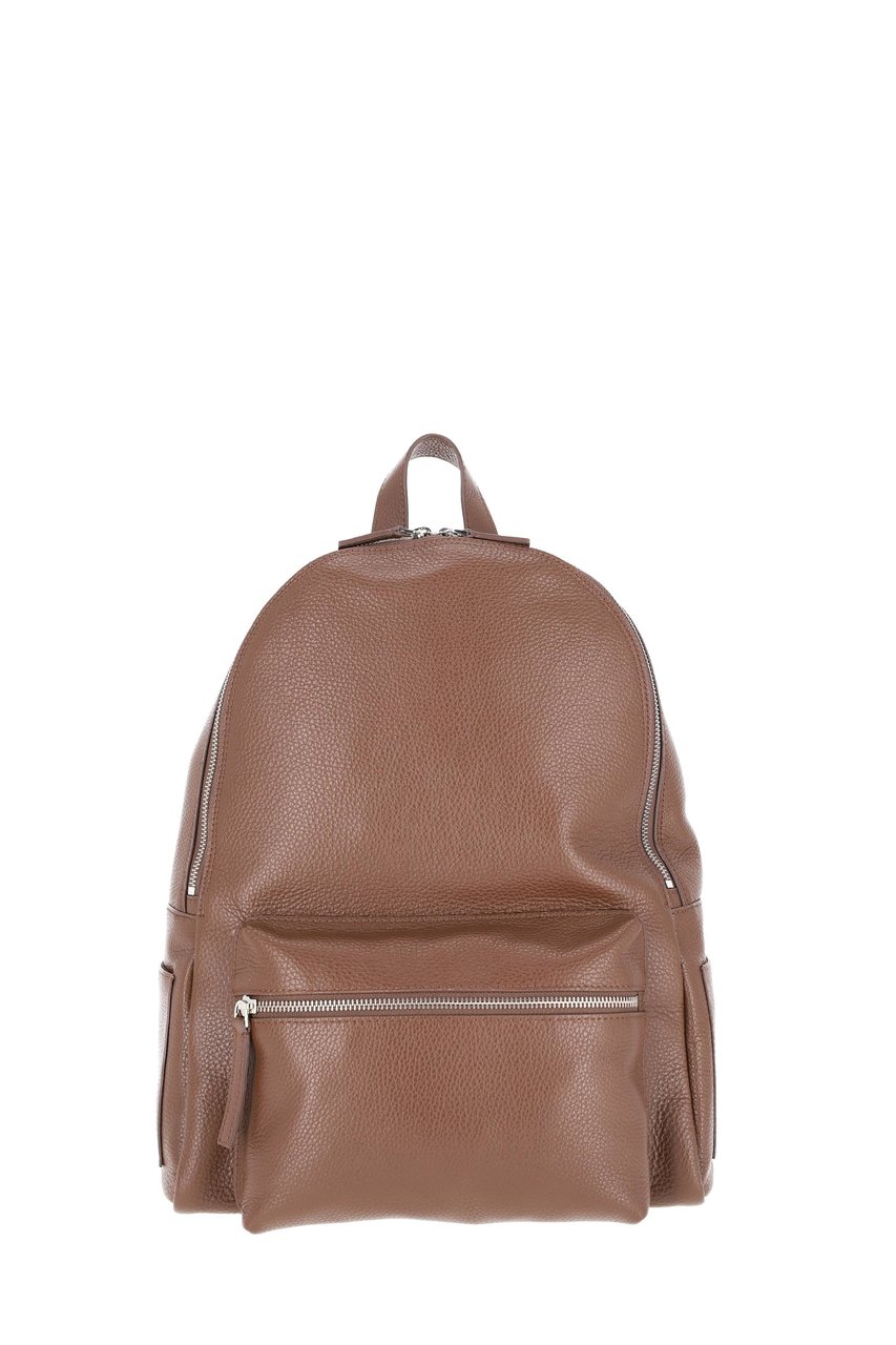 Orciani Pebbled Leather Handcrafted Urban Backpack Bruin