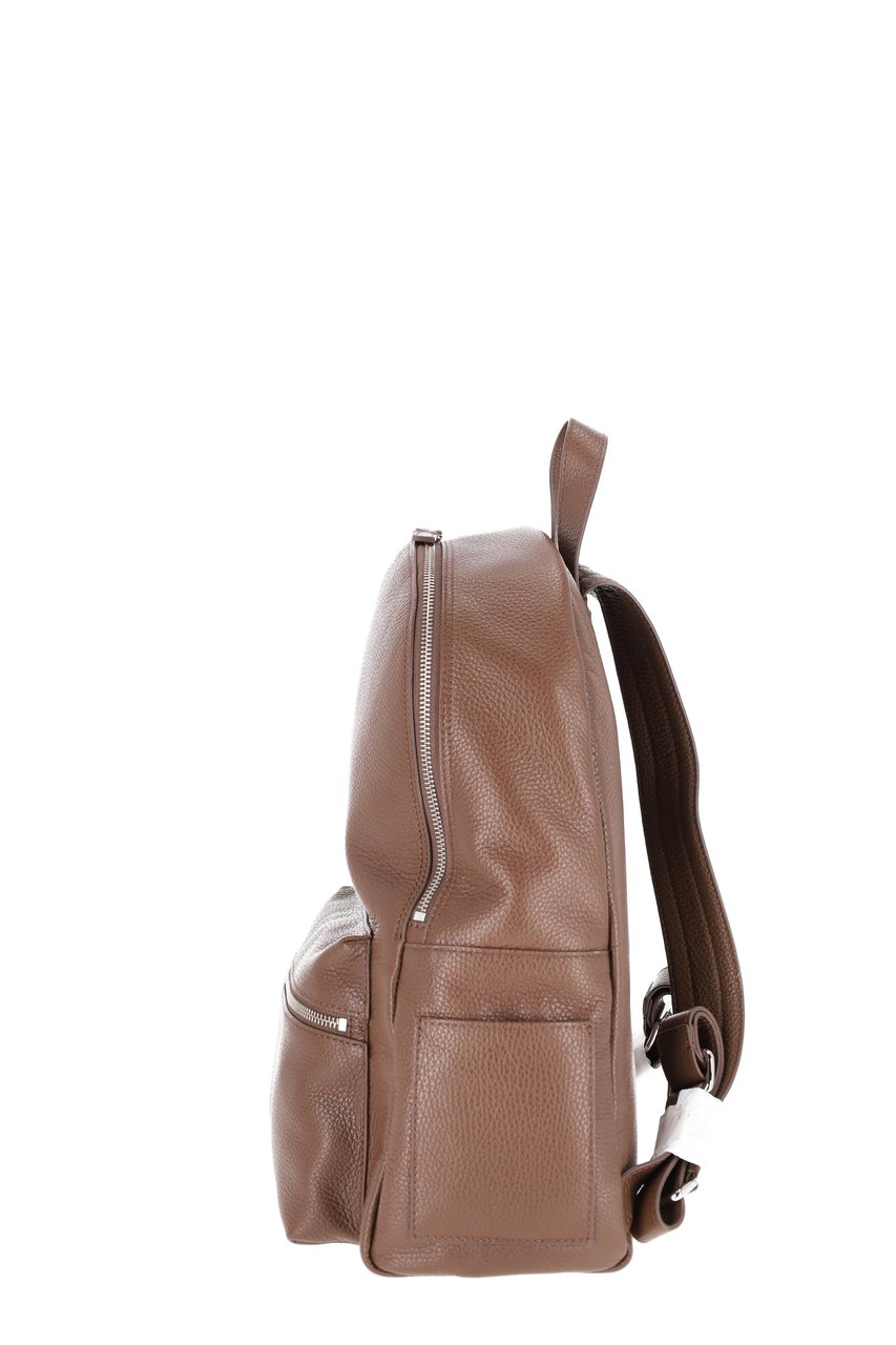 Orciani Pebbled Leather Handcrafted Urban Backpack Bruin