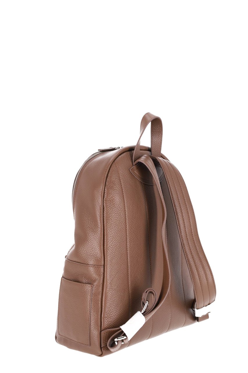 Orciani Pebbled Leather Handcrafted Urban Backpack Bruin