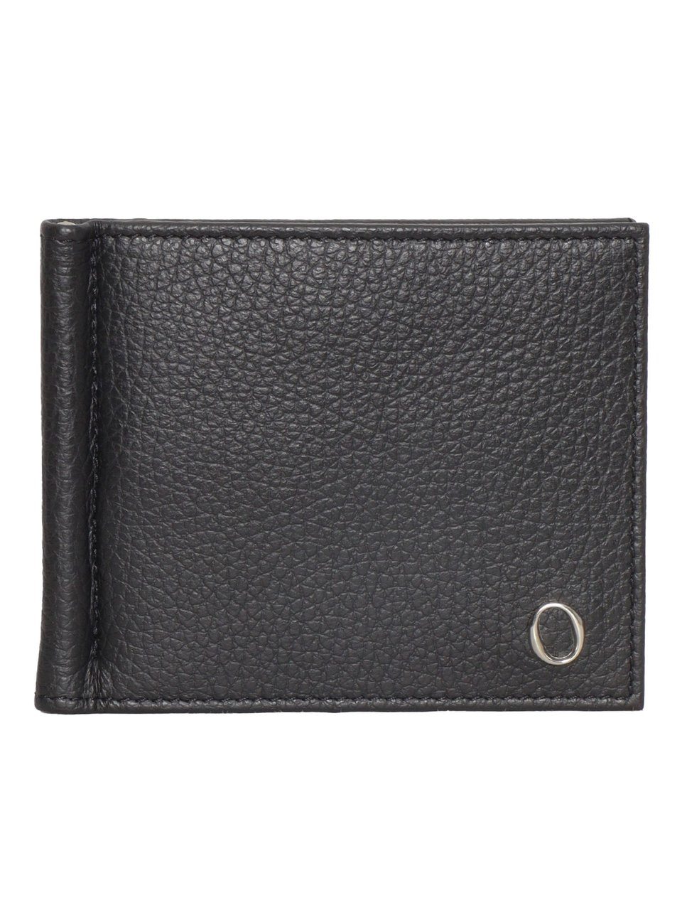 Orciani Textured Leather Compact Silver Wallet Zwart