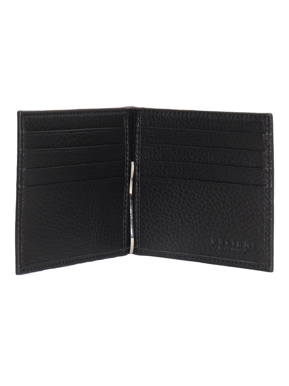Orciani Textured Leather Compact Silver Wallet Zwart