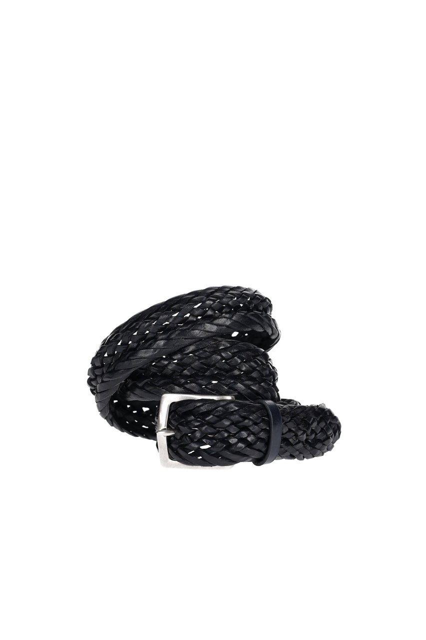 Orciani Tubular Braided Leather Belt Zwart