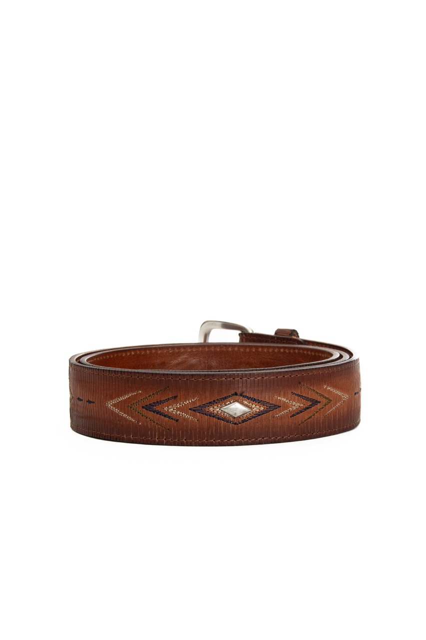Orciani Lamellar Leather Belt with Embroidery & Studs Rood
