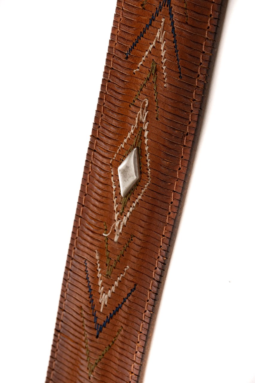 Orciani Lamellar Leather Belt with Embroidery & Studs Rood