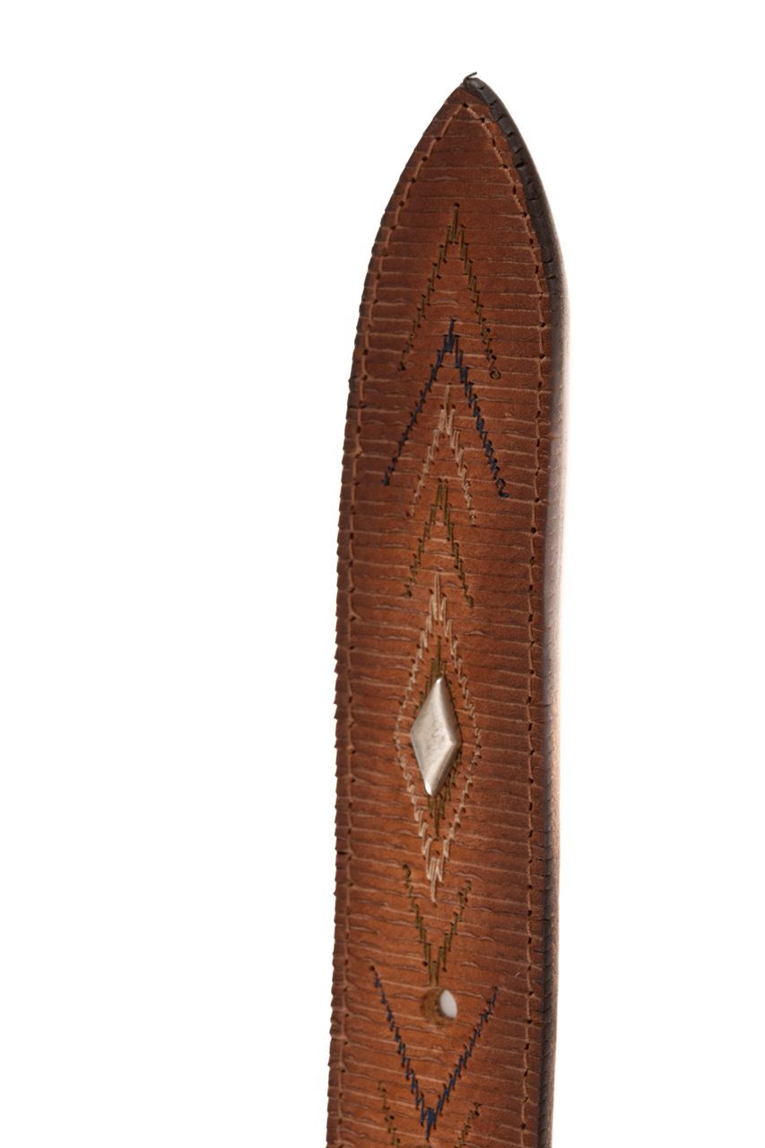 Orciani Lamellar Leather Belt with Embroidery & Studs Rood