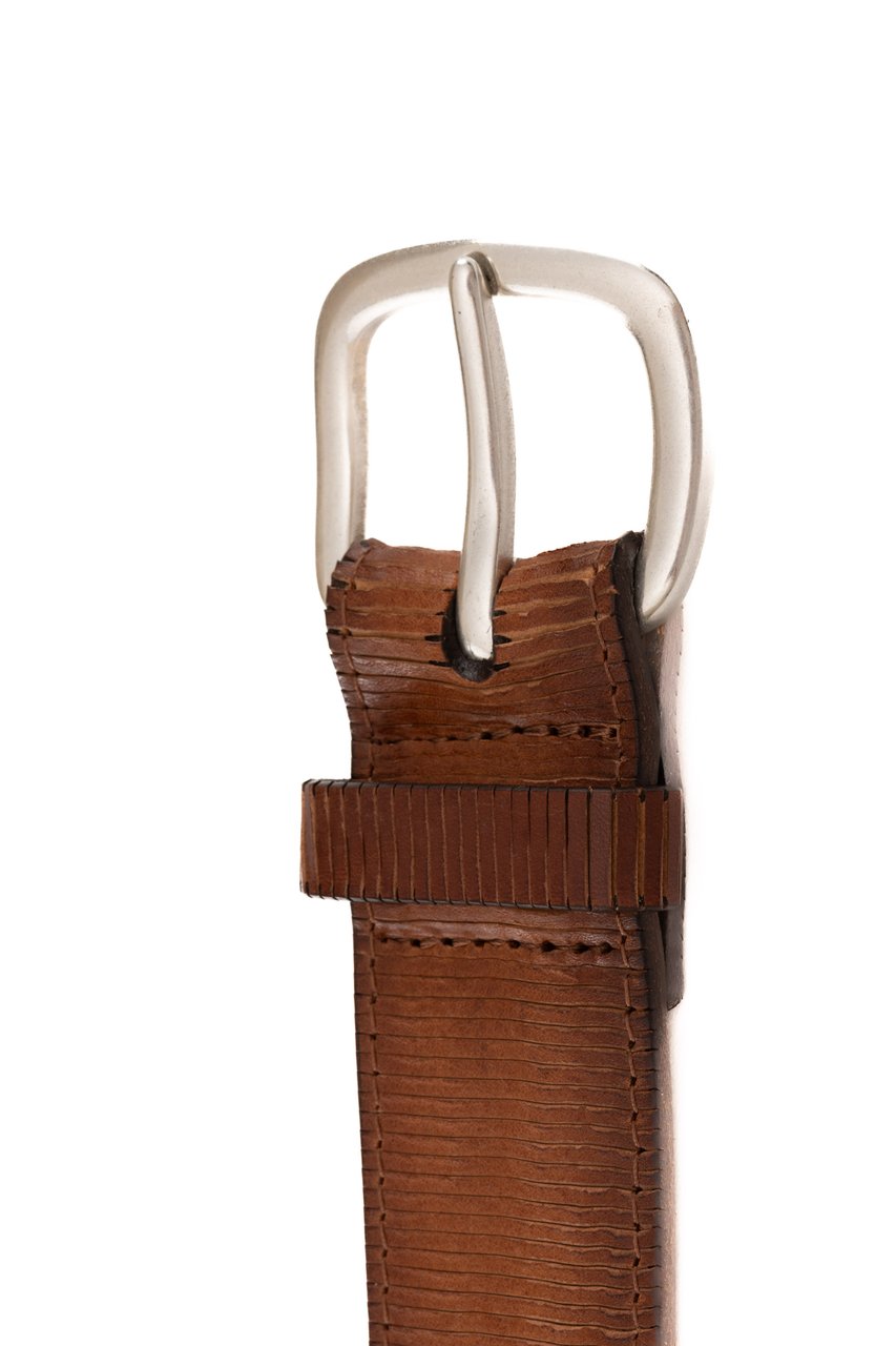 Orciani Lamellar Leather Belt with Embroidery & Studs Rood