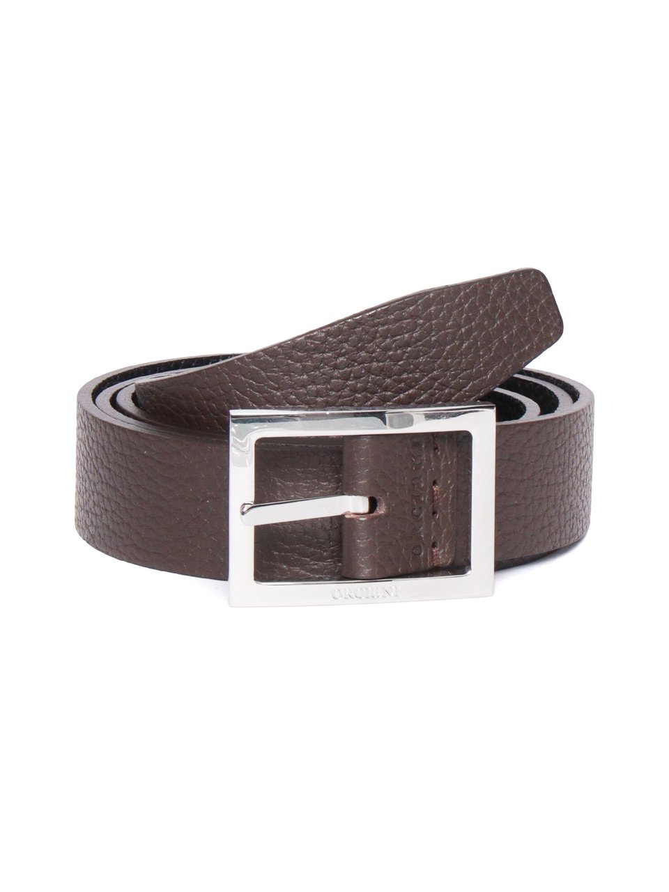 Orciani Textured Calf Rectangular Silver Belt Bruin
