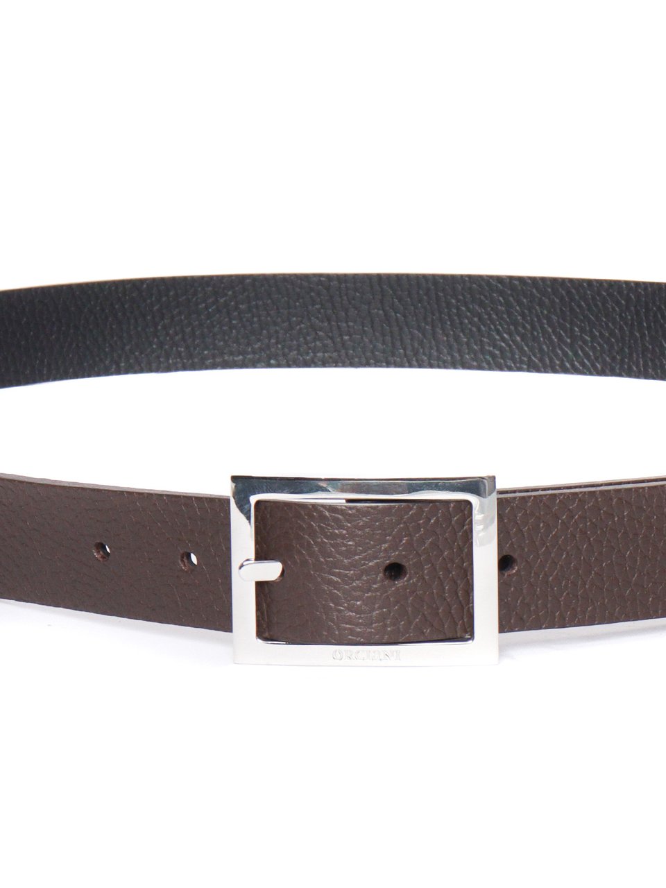 Orciani Textured Calf Rectangular Silver Belt Bruin