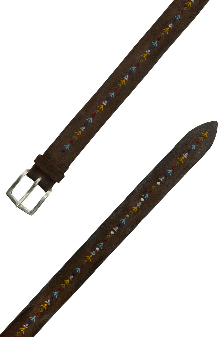 Orciani Embroidered Suede Leather Casual Belt Zwart