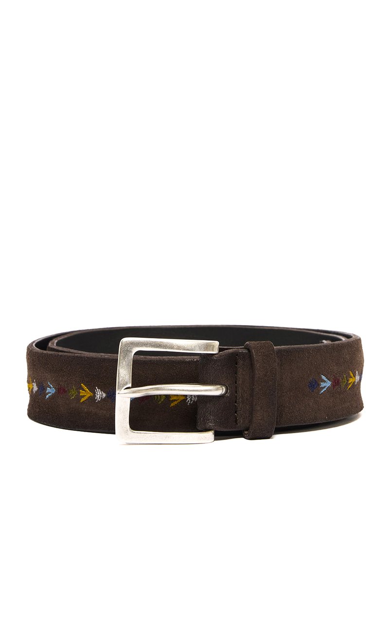 Orciani Embroidered Suede Leather Casual Belt Zwart