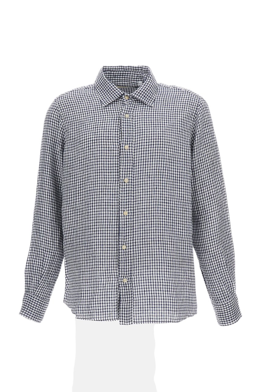 Original Vintage Checkered Linen Shirt with Classic Collar Wit
