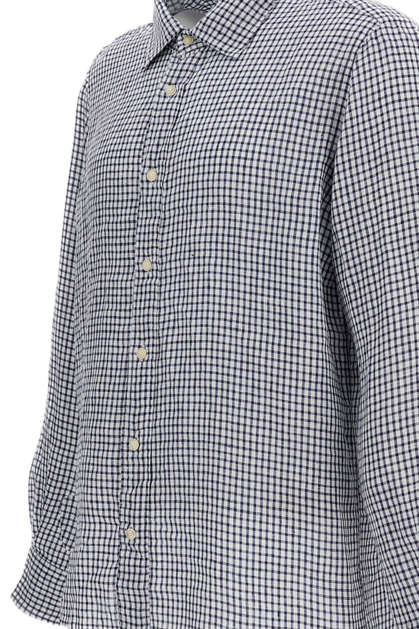 Original Vintage Checkered Linen Shirt with Classic Collar Wit