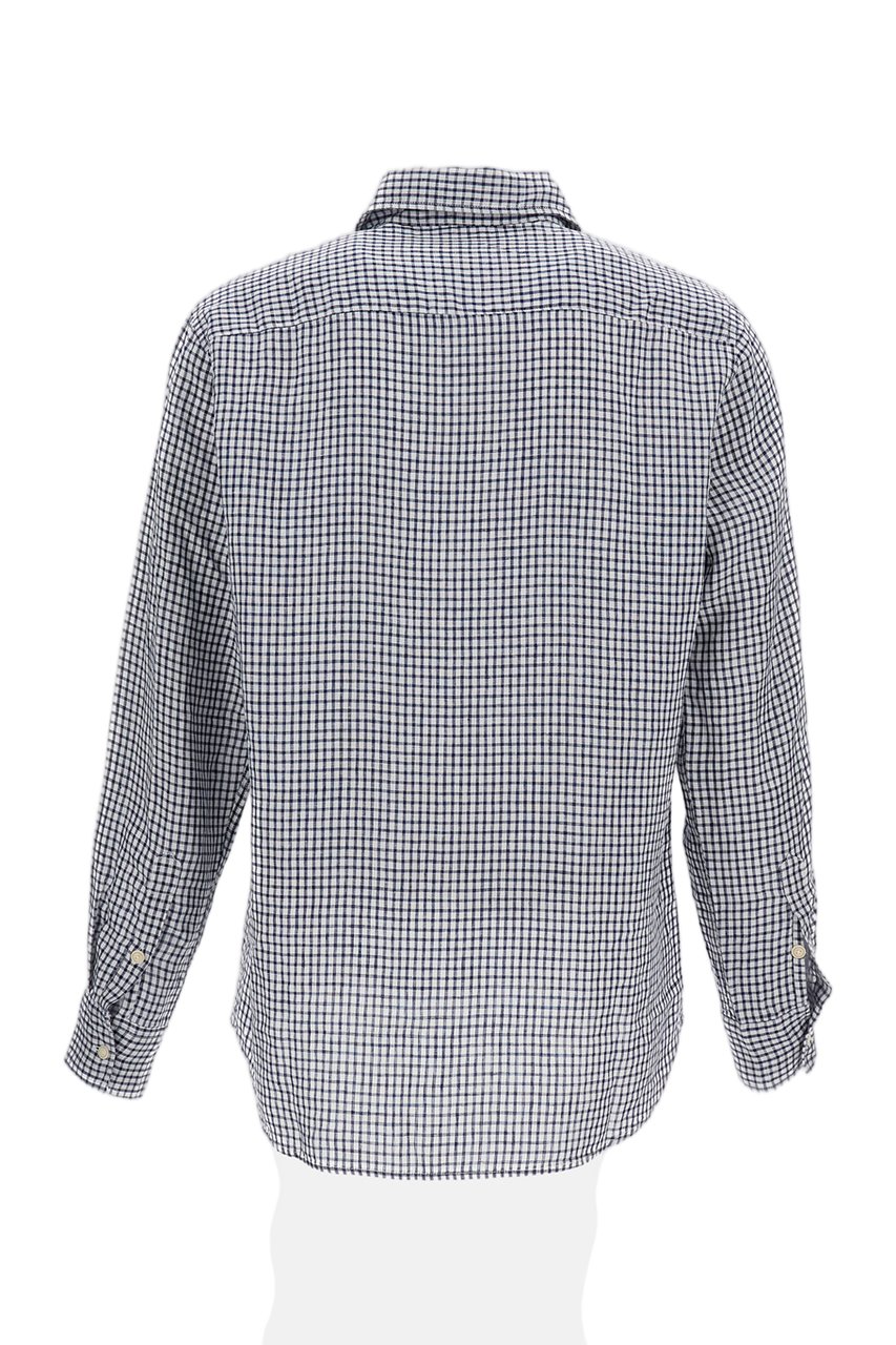 Original Vintage Checkered Linen Shirt with Classic Collar Wit