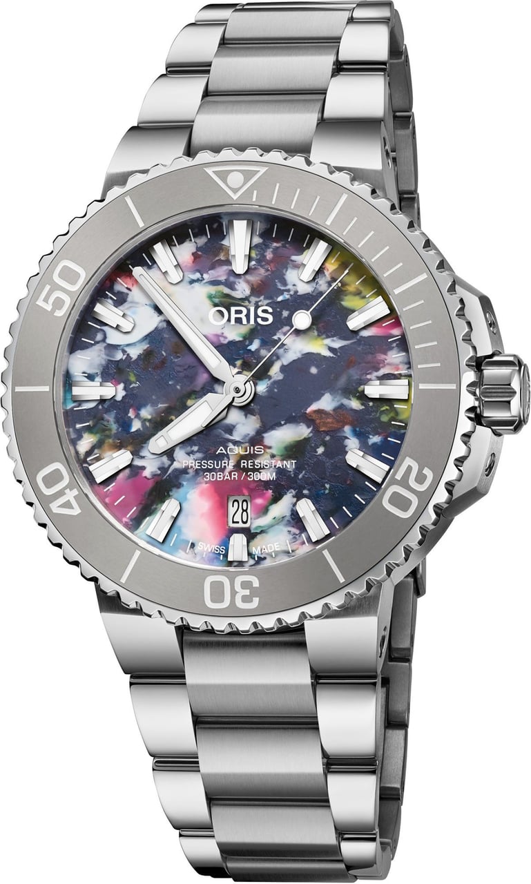 Oris Oris Aquis Date Upcycle Herenhorloge 41,5mm 30 ATM Zilver