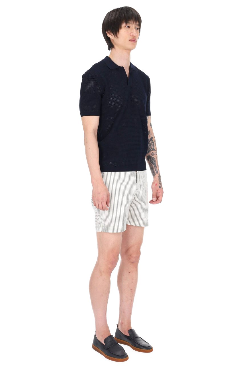 Orlebar Brown Roddy Tie Stitch Open Collar Polo Shirt Zwart
