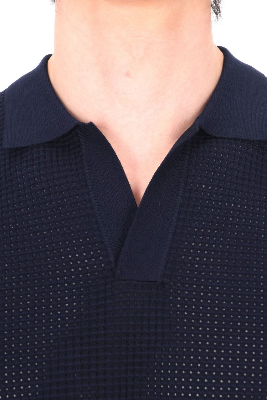Orlebar Brown Roddy Tie Stitch Open Collar Polo Shirt Zwart