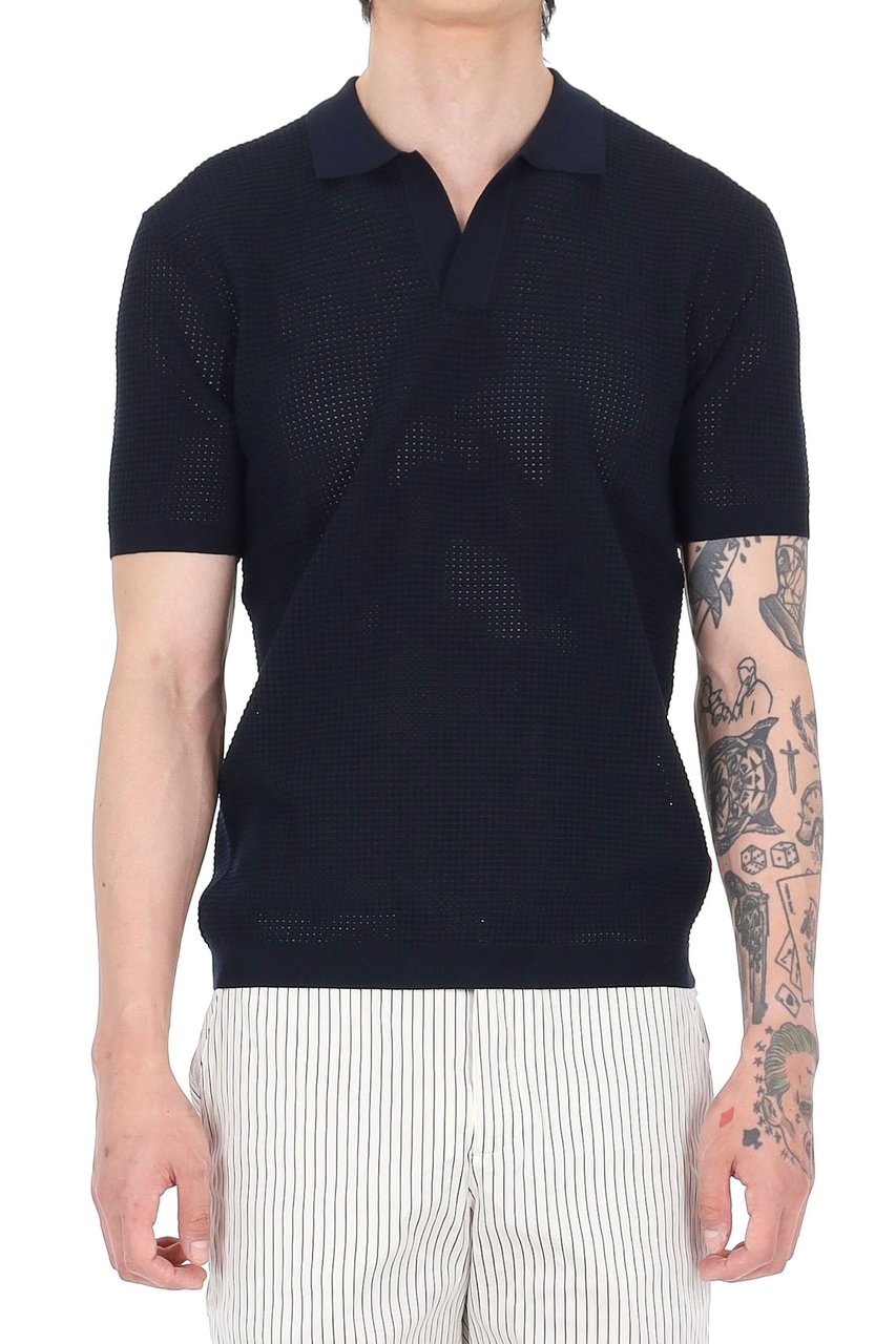 Orlebar Brown Roddy Tie Stitch Open Collar Polo Shirt Zwart