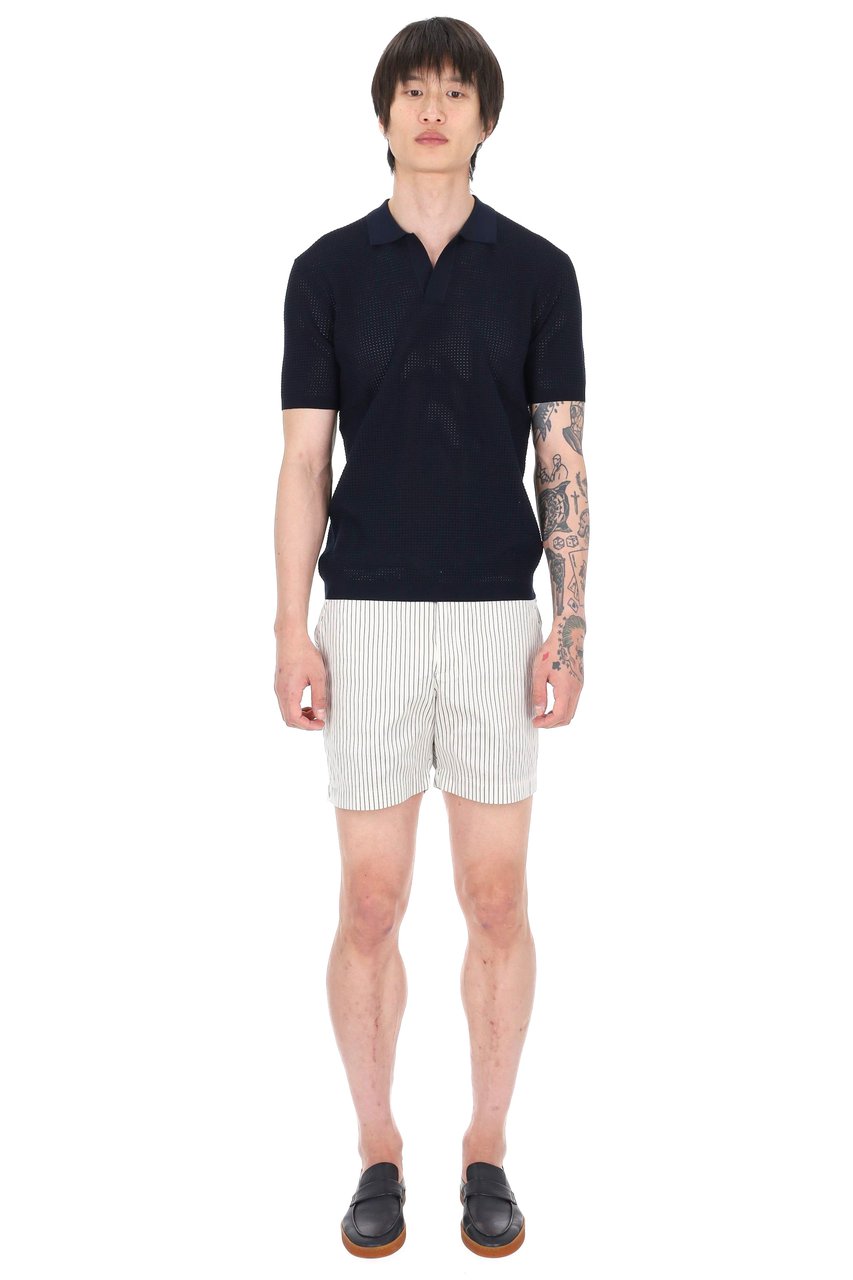 Orlebar Brown Roddy Tie Stitch Open Collar Polo Shirt Zwart
