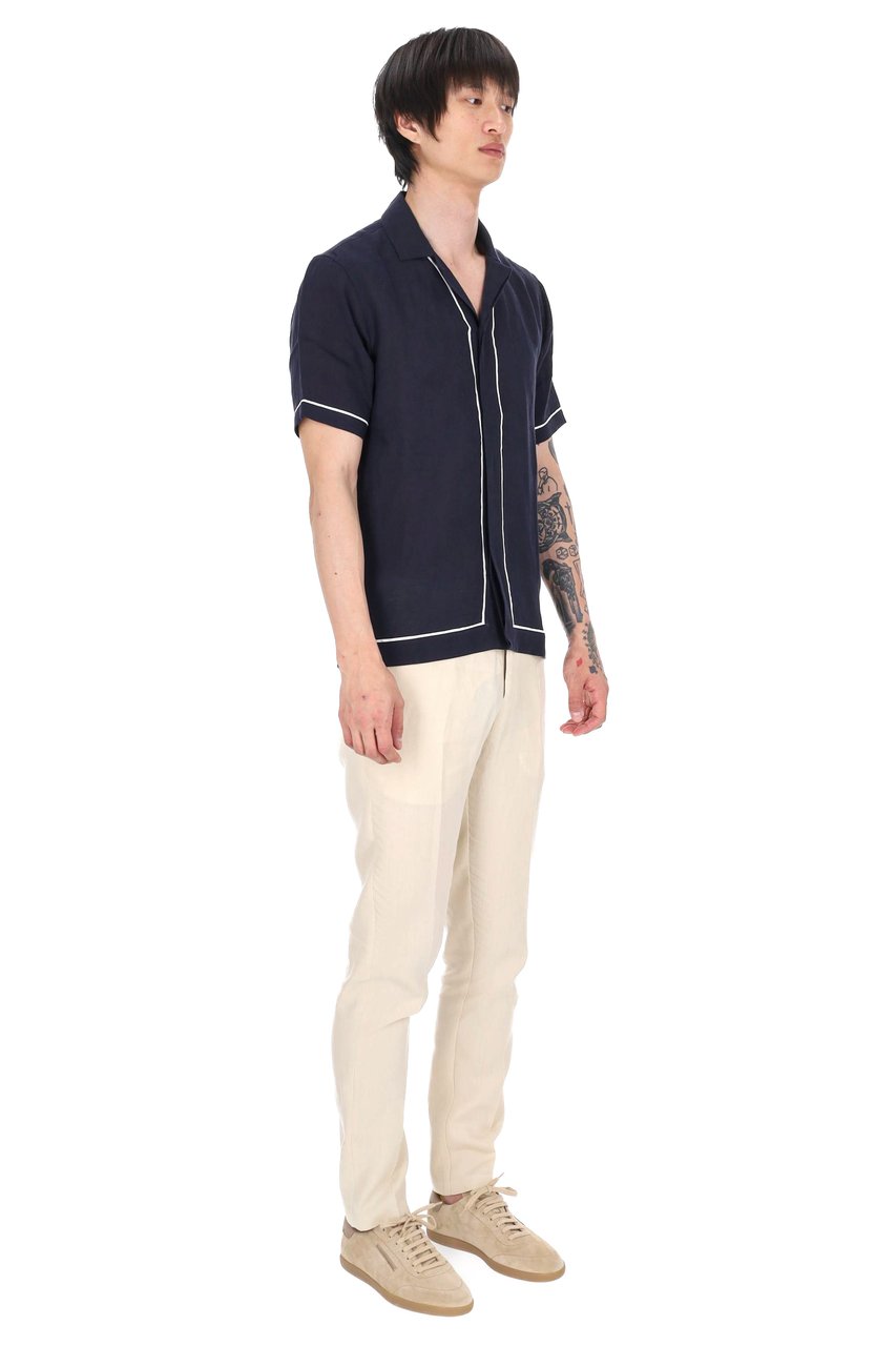 Orlebar Brown Maitan Double Piping Linen Casual Shirt Zwart