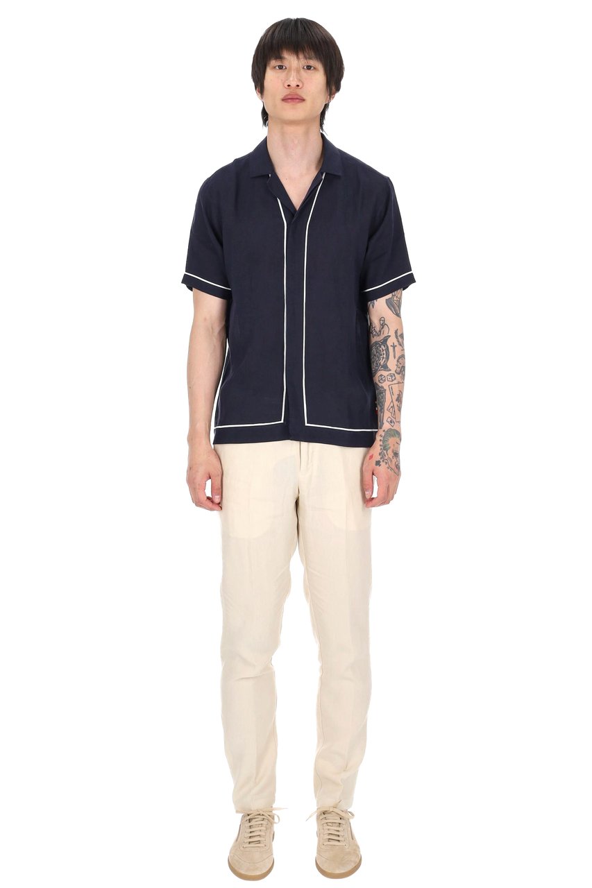 Orlebar Brown Maitan Double Piping Linen Casual Shirt Zwart