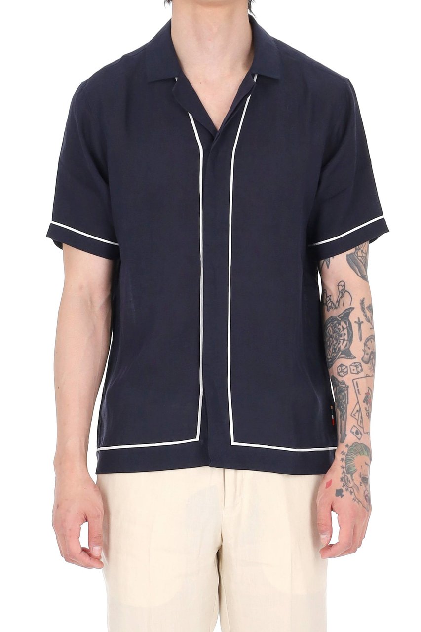 Orlebar Brown Maitan Double Piping Linen Casual Shirt Zwart