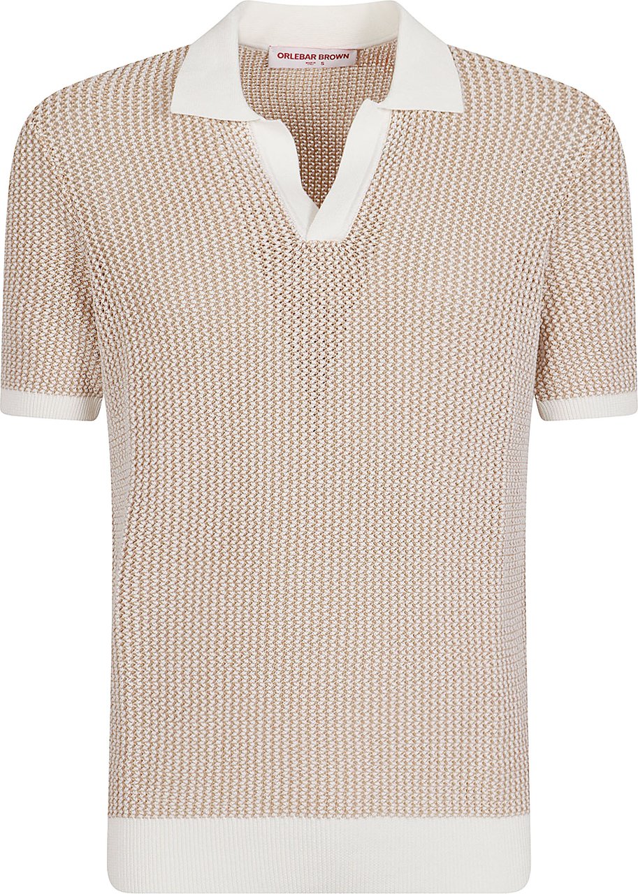 Orlebar Brown Textured Knit Polo Shirt with White Collar Neutraal