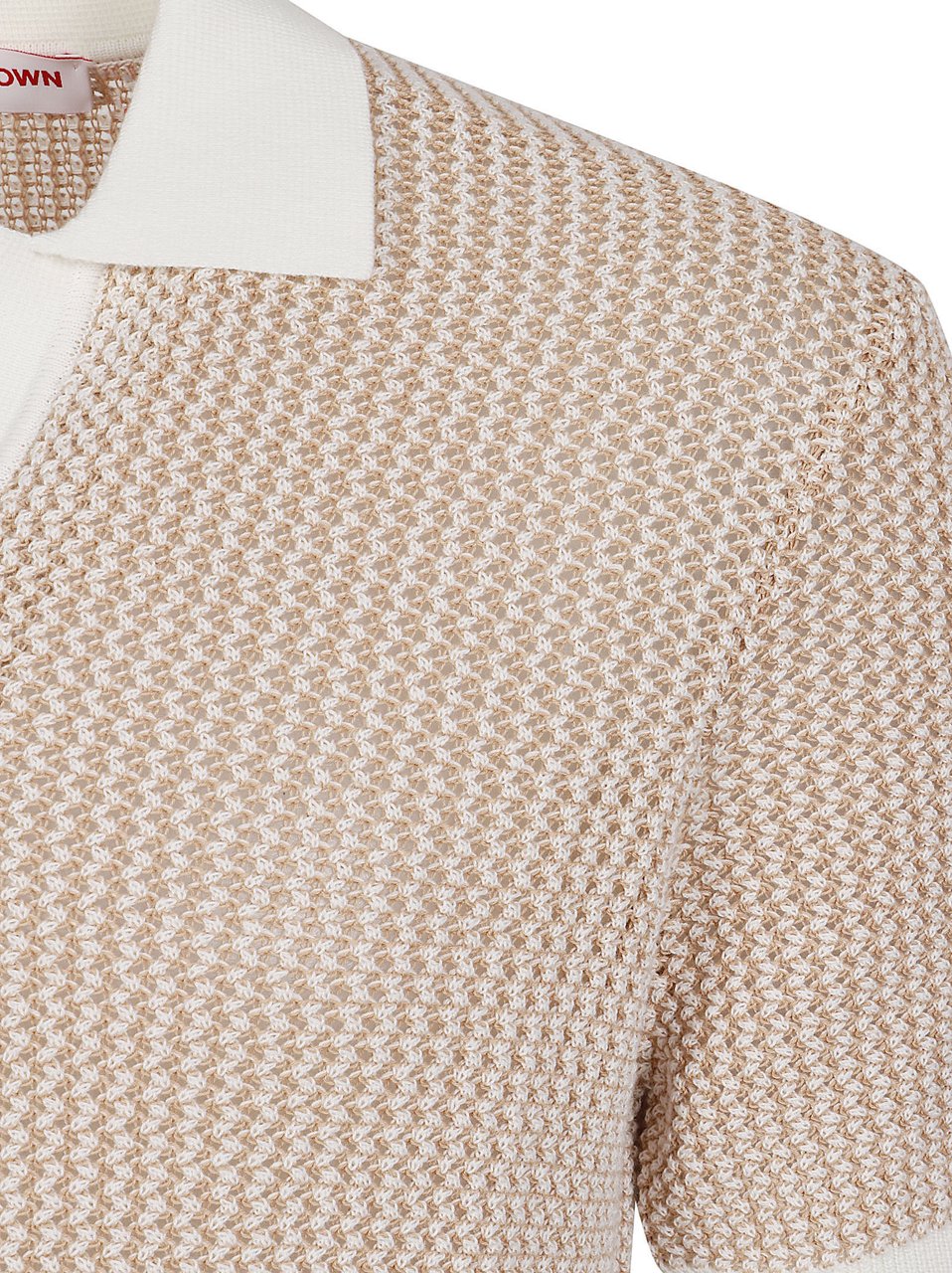 Orlebar Brown Textured Knit Polo Shirt with White Collar Neutraal