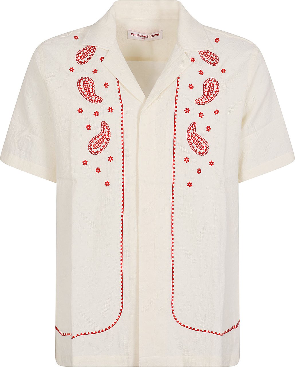 Orlebar Brown Textured Short-Sleeved Shirt with Embroidered Motifs Neutraal