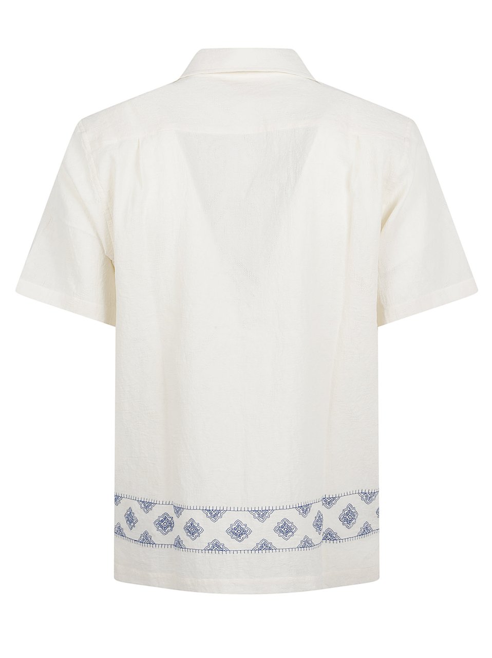 Orlebar Brown Short-Sleeved White Cotton Shirt with Carnival Embroidery Wit