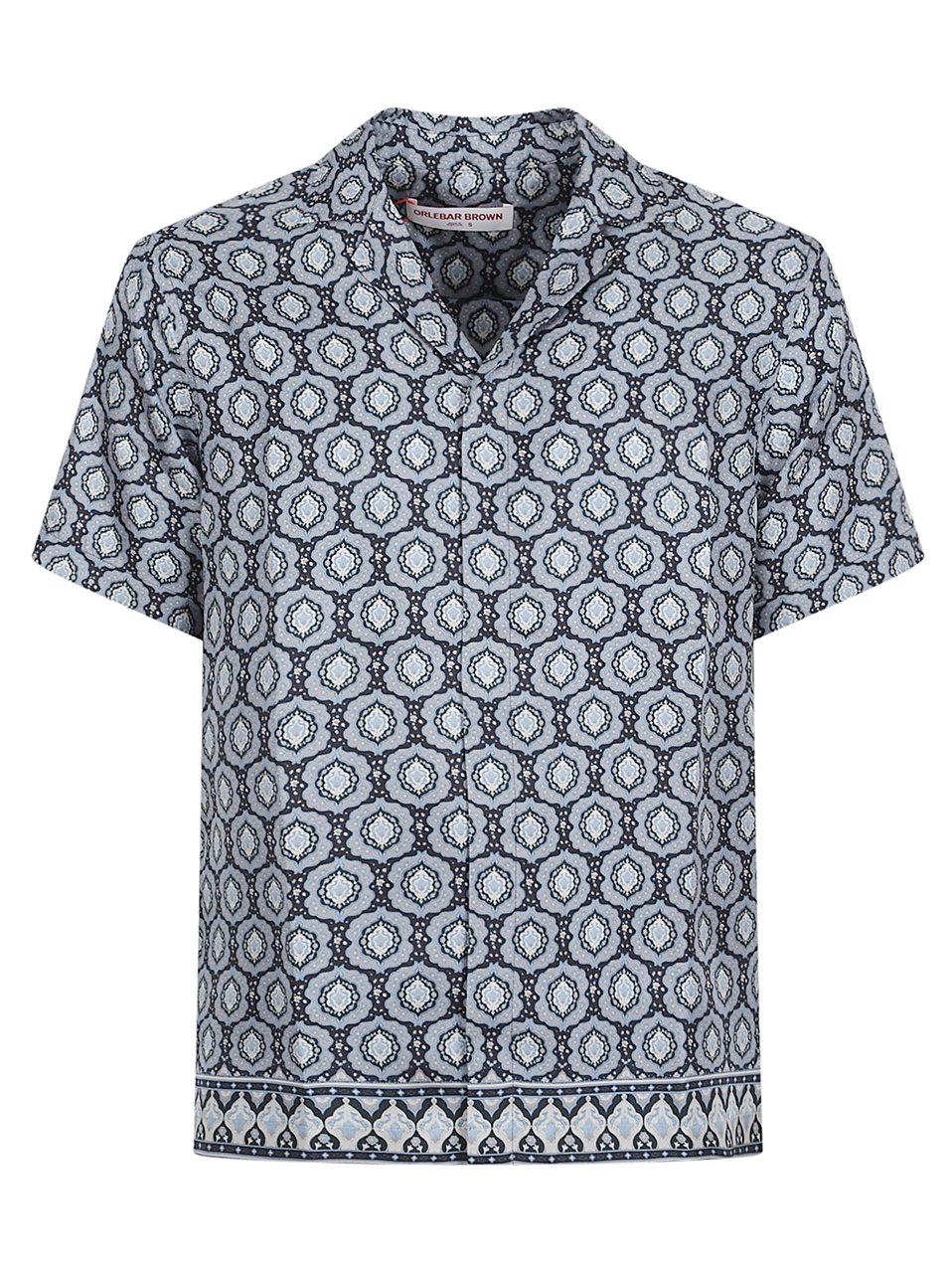 Orlebar Brown Short-Sleeved Silk Shirt with Exclusive Print and Pleated Back Yoke Grijs