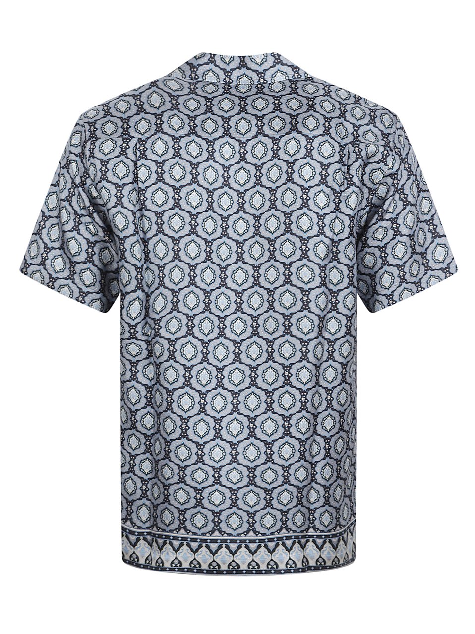 Orlebar Brown Short-Sleeved Silk Shirt with Exclusive Print and Pleated Back Yoke Grijs