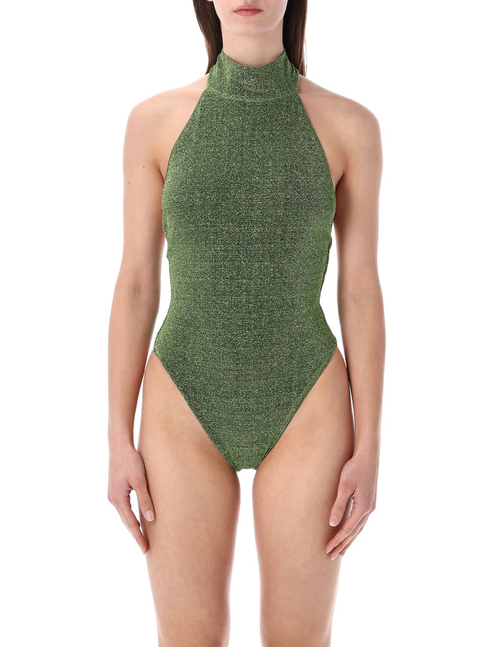 Oséree Pearlescent Detail High-Neck One-Piece Swimwear Grijs