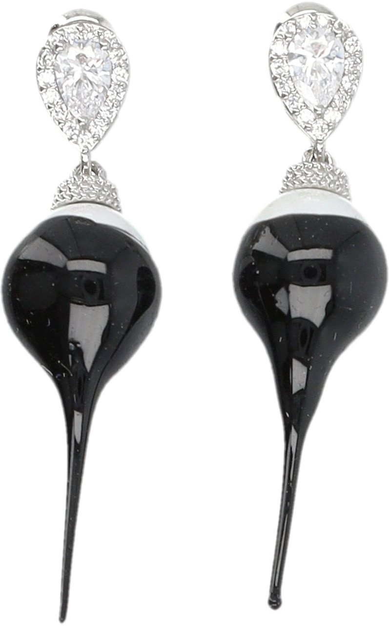 Ottolinger Pearl Earring Ribber Silver Black Zwart