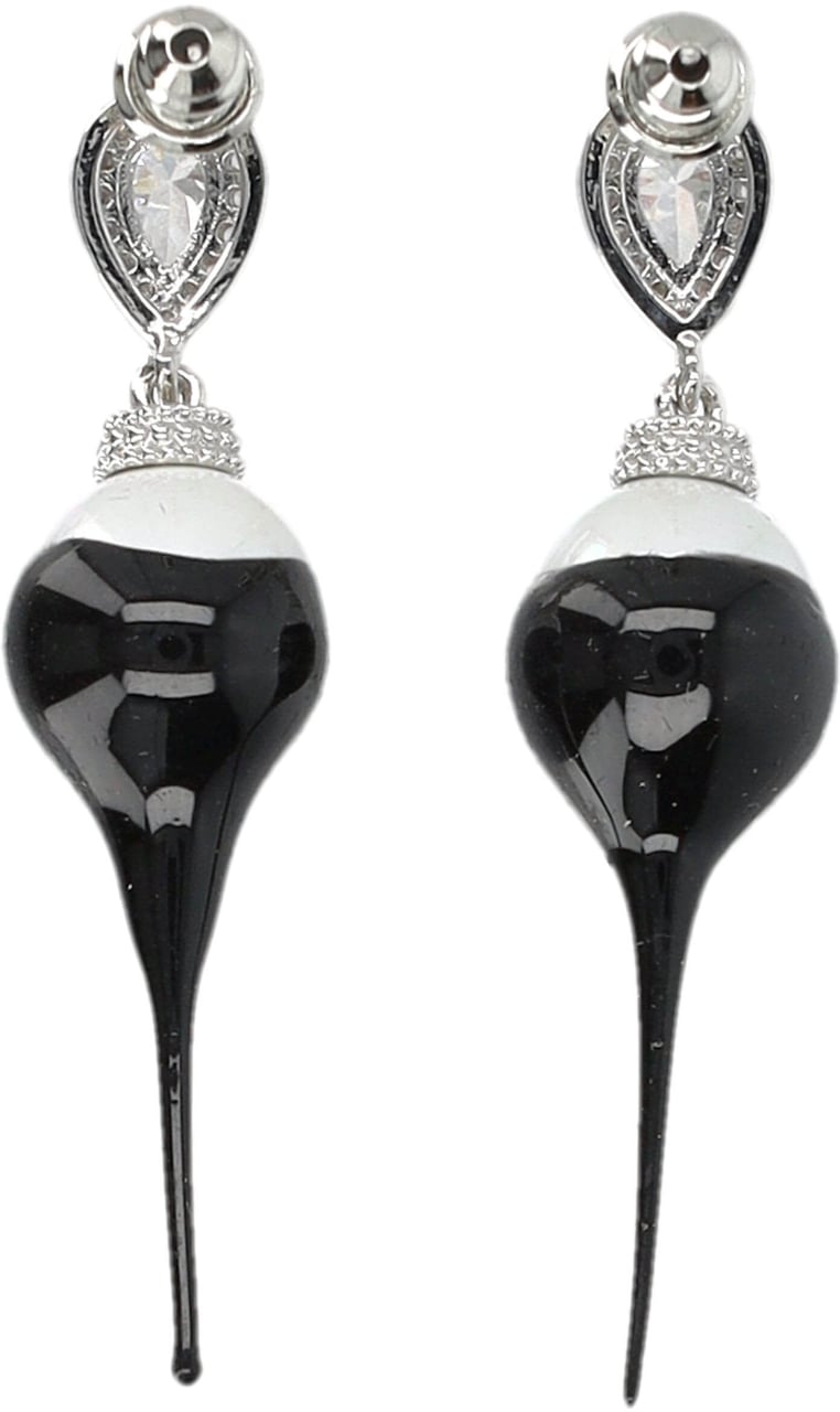 Ottolinger Pearl Earring Ribber Silver Black Zwart