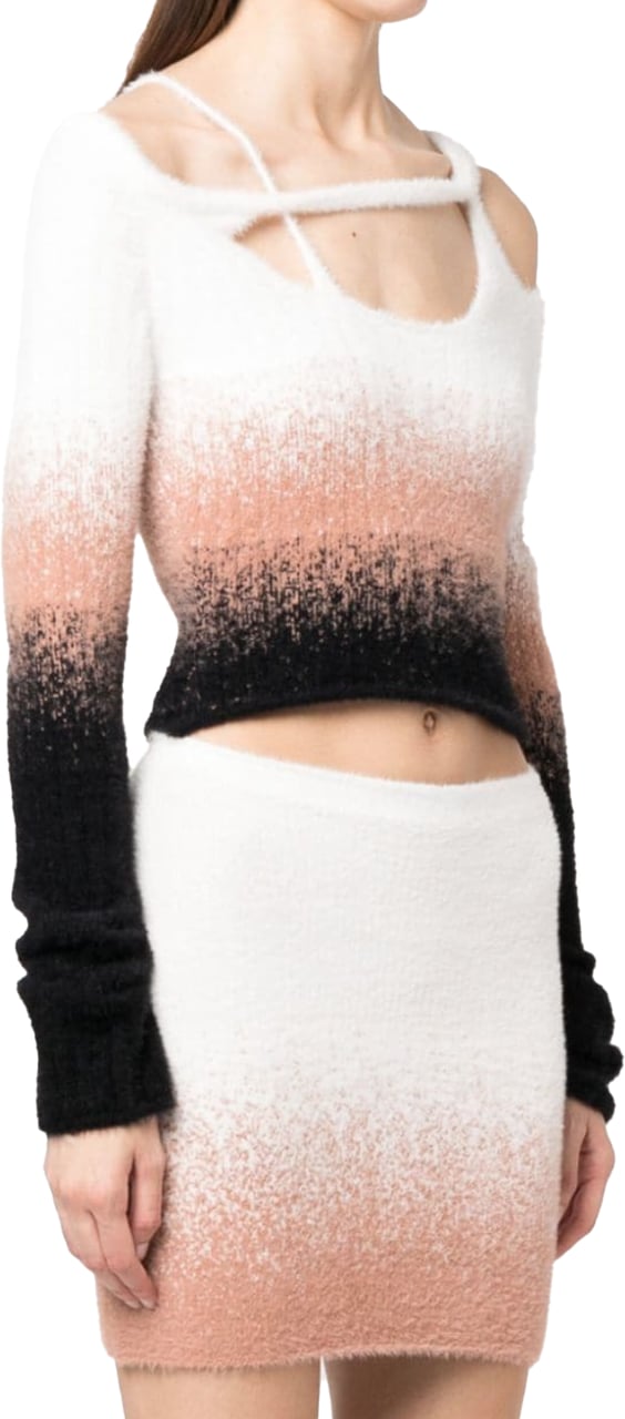 Ottolinger Knit Off Shoulder Longsleeve Black/ White/rose Wit