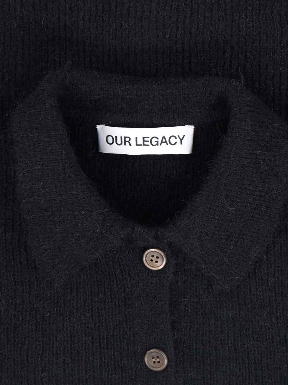 Our Legacy Cropped Ribbed Knit Cardigan with Classic Collar Zwart