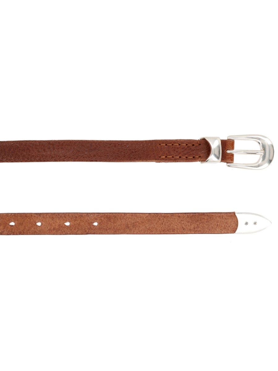 Our Legacy Textured Cow Leather Narrow Belt Bruin