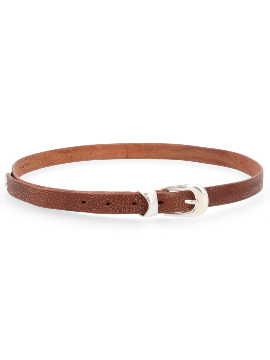 Our Legacy Textured Cow Leather Narrow Belt Bruin