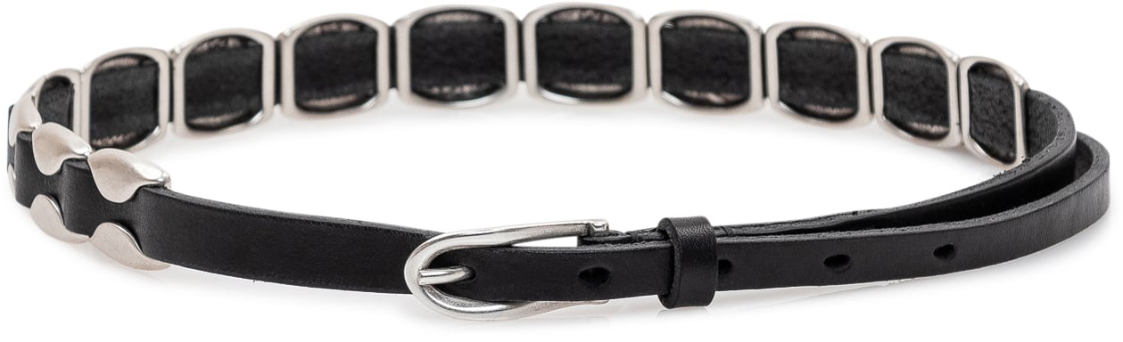 Our Legacy Cintura Billow in pelle nera con inserti metallici Zwart