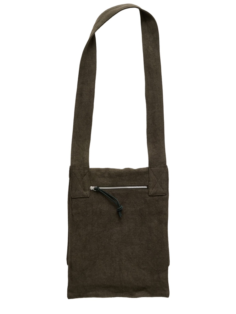 Our Legacy Slack Wide Strap Front Flap Linen Tote Bag Zwart