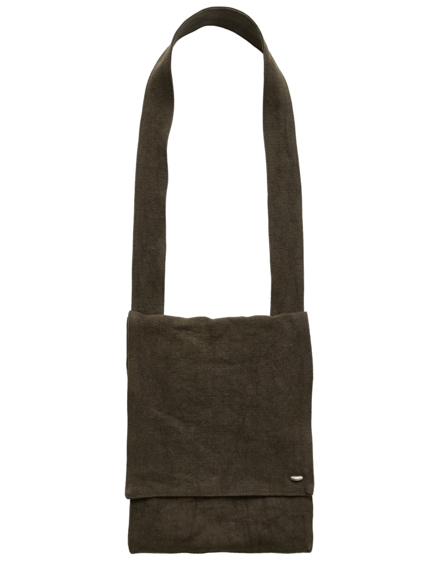 Our Legacy Slack Wide Strap Front Flap Linen Tote Bag Zwart