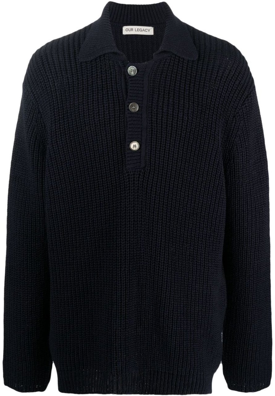 Our Legacy Big Piquet Navy Cotton Chunky Rib Blauw
