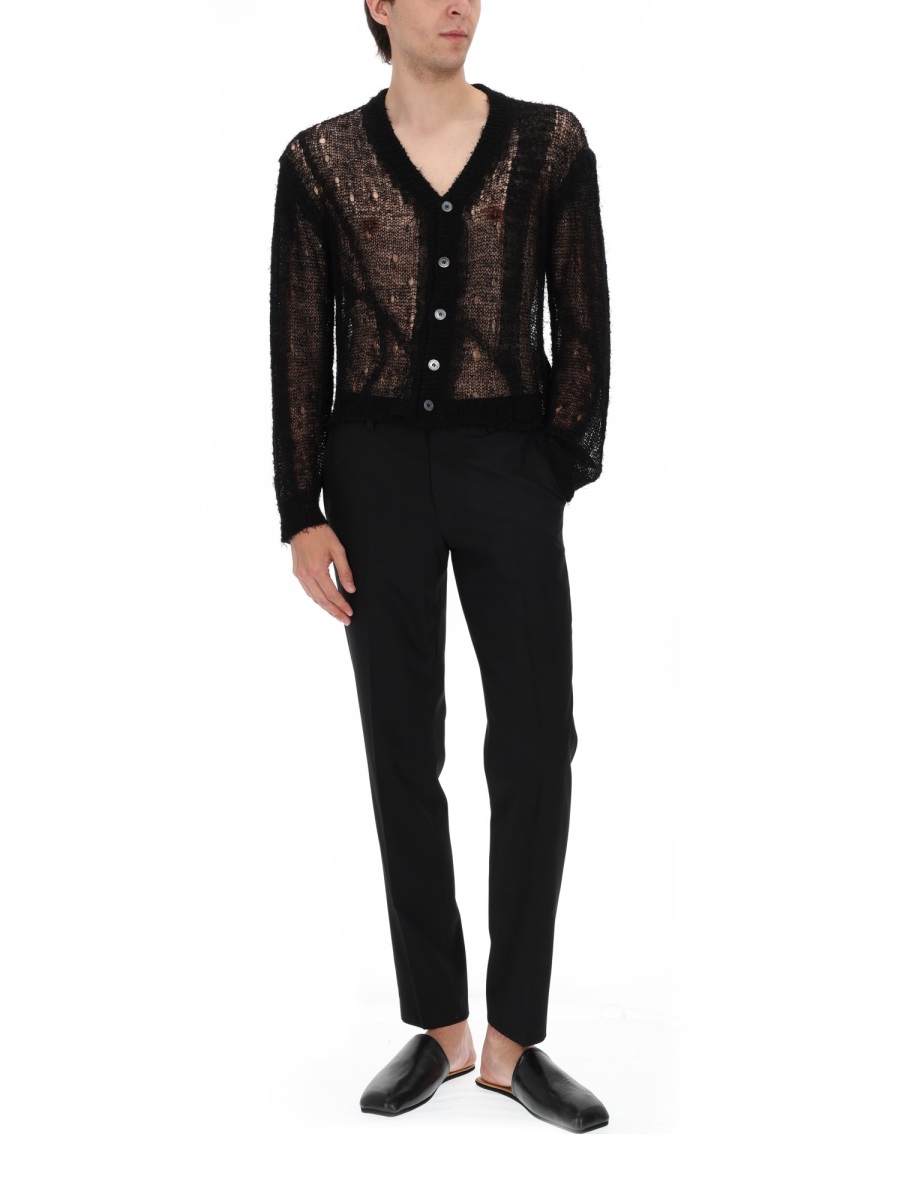 Our Legacy Neutrals Striped Loosely Knitted Linen Cardigan Zwart