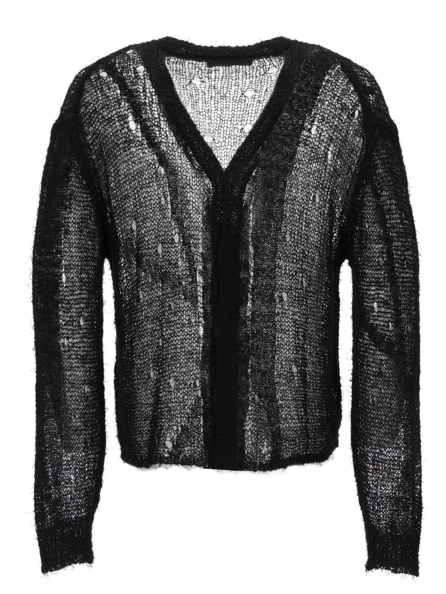 Our Legacy Neutrals Striped Loosely Knitted Linen Cardigan Zwart