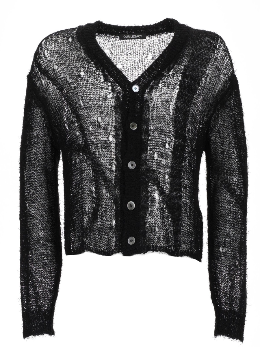 Our Legacy Neutrals Striped Loosely Knitted Linen Cardigan Zwart